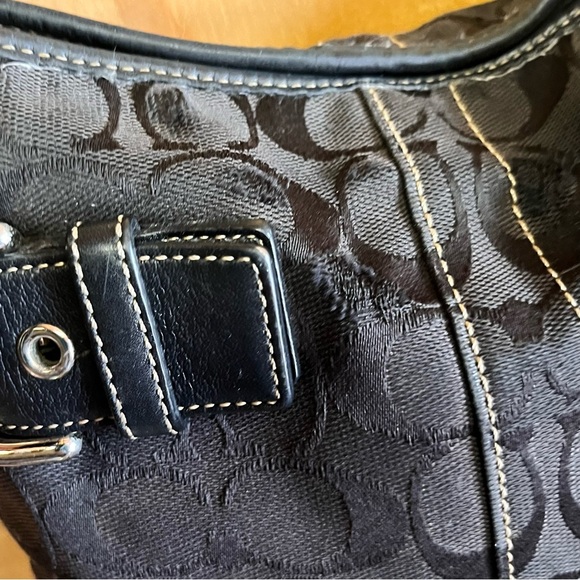 COACH BLACK Monogram Fabric with LEATHER  Trim SHOULDER BAG - Picture 4 of 6